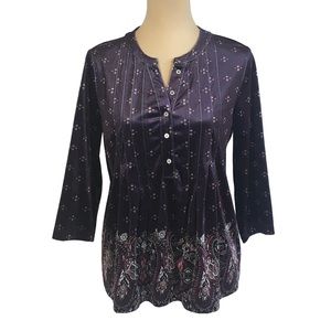 Croft & Barrow Purple Velour 3/4 Sleeve Blouse, Petite Small